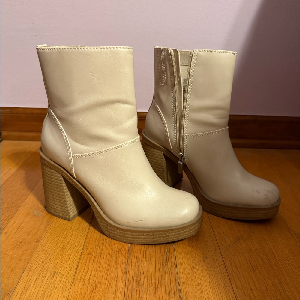 Target Cream Heeled Ankle Boots